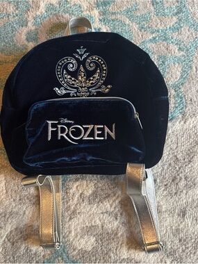 Disney Frozen Velvet Mini Backpack in Navy and Silver